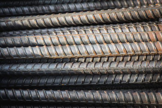 Group of steel bar in construction site,soft focus.