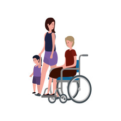Fototapeta na wymiar grandmother in wheelchair with daughter and granddaughter