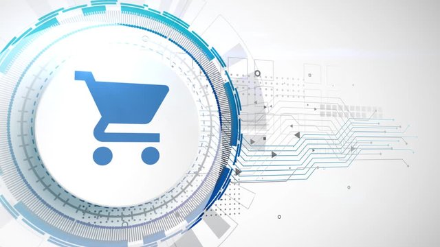 shopping cart icon animation white digital elements technology background