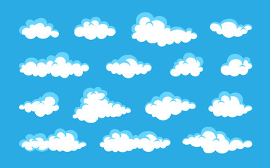 Cloud. Abstract white cloudy set isolated on blue background. Vector illustration