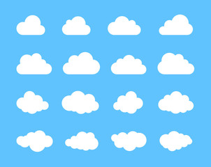 Cloud. Abstract white cloudy set isolated on blue background. Vector illustration