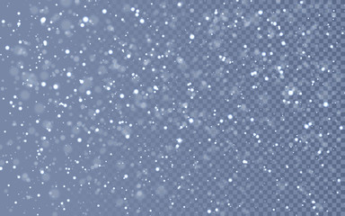 Christmas snow. Falling snowflakes on dark background. Snowfall. Vector illustration