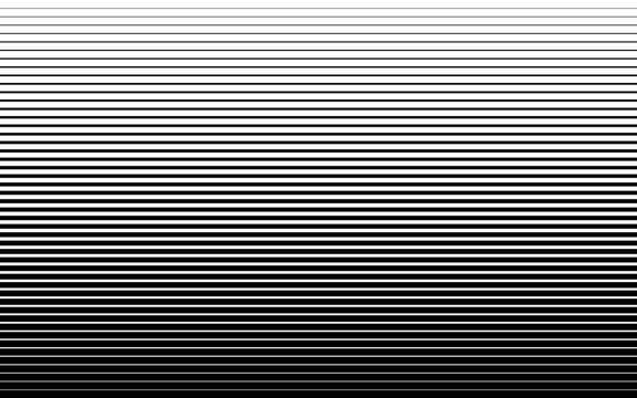Horizontal speed line halftone pattern thick to thin. Vector illustration