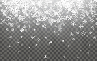 Christmas snow. Falling snowflakes on dark background. Snowfall. Vector illustration