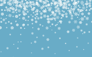 Christmas snow. Falling snowflakes on blue background. Snowfall. Vector illustration