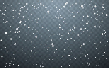 Christmas snow. Falling snowflakes on dark background. Snowfall. Vector illustration