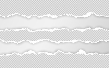Horizontal torn paper edge. Ripped squared horizontal paper strips. Vector illustration