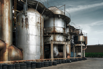Abandoned factory and steam pipeline