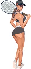 Tennis player girl with a tennis racket, tennis game concept