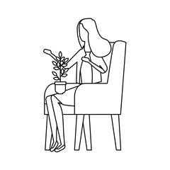 elegant businesswoman with houseplant in the sofa