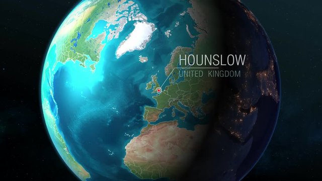 United Kingdom - Hounslow - Zooming from space to earth