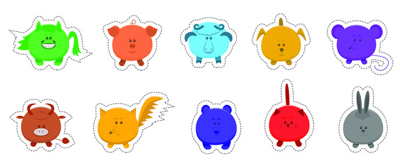 Set of color stickers funny animals