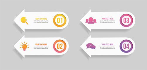 Vector Infographic Design Template with Options Steps and Marketing Icons can be used for info graph, presentations, process, diagrams, annual reports, workflow layout. Vector Illustration