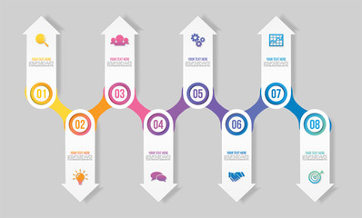 Vector Infographic Design Template with Options Steps and Marketing Icons can be used for info graph, presentations, process, diagrams, annual reports, workflow layout. Vector Illustration