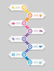 Vector Infographic Design Template with Options Steps and Marketing Icons can be used for info graph, presentations, process, diagrams, annual reports, workflow layout. Vector Illustration