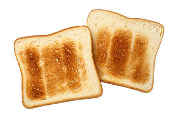 Two pieces of fresh roasted toasts, isolated on white background