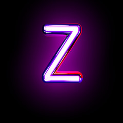 Purple shine neon font - letter Z isolated on black background, 3D illustration of symbols