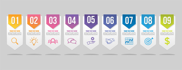 Vector Infographic Design Template with Options Steps and Marketing Icons can be used for info graph, presentations, process, diagrams, annual reports, workflow layout. Vector Illustration