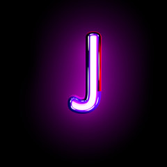 letter J of neon purple glow font isolated on black - 3D illustration of symbols