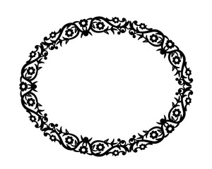 Photo frame. Decorative oval line art for design template. Vector geometric vintage metal element. Floral border. Lace illustration for invitation, greeting card. Napkin icon for scrapbook.