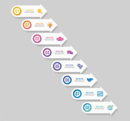 Vector Infographic Design Template with Options Steps and Marketing Icons can be used for info graph, presentations, process, diagrams, annual reports, workflow layout. Vector Illustration