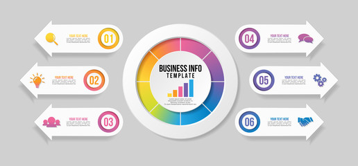 Vector Infographic Design Template with Options Steps and Marketing Icons can be used for info graph, presentations, process, diagrams, annual reports, workflow layout. Vector Illustration