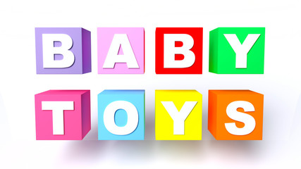 Colorful Toy Cubes "Baby Toys" Words From  ABC Alphabet Blocks - 3D Illustration
