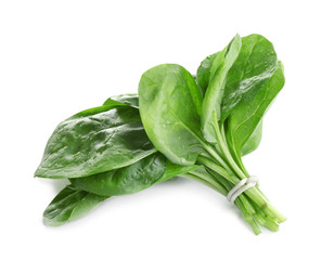 Bunch of fresh green healthy baby spinach leaves isolated on white