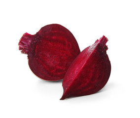 Cut fresh red beet on white background