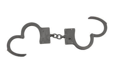 Black metallic handcuffs isolated on white background
