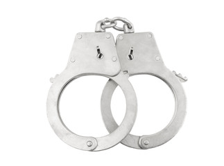 Steel metallic handcuffs isolated on white
