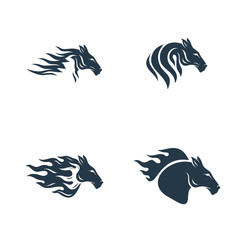 Set of Head Horse logo design vector. Horse Fire logo template. Illustration Vector