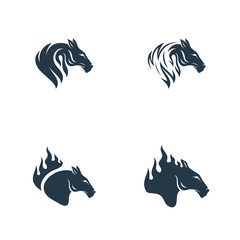 Set of Head Horse logo design vector. Horse Fire logo template. Illustration Vector