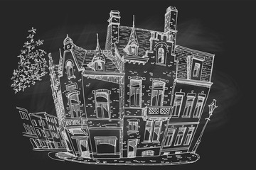 PrintVector sketch of Traditional architecture in the town of Bruges (Brugge), Belgium