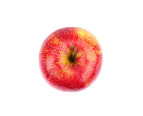 Ripe juicy red apple on white background, top view