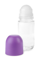 Blank glass deodorant container on white background