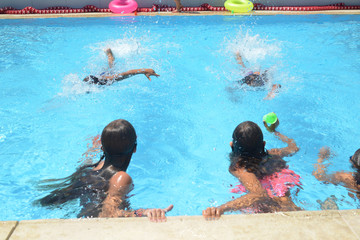 Pool party summer time kids friends vacation
