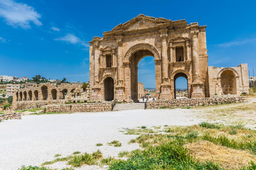 The ruins of Jerash in Jordan are the best preserved city of the early Greco-Roman era, it is the largest acropolis of East Asia. The Arch of Hadrian was built to honour the visit of Emperor Hadrian