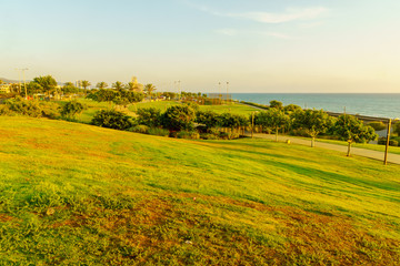 Sunset in Hecht Park and the promenade, Haifa