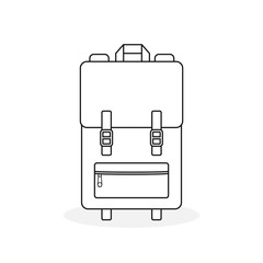 Backpack icon. Black outline. Back pack for school, travel, tourism and sport. Vector illustration, flat design