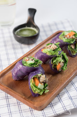Fresh vegetable spring roll, clean food with sauce