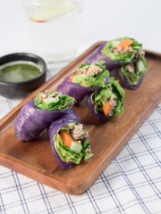 Fresh vegetable spring roll, clean food with sauce