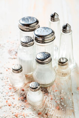 Closeup of Iodized salt in salt shaker on table