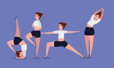 women practice yoga posture exercise