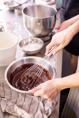 Beautiful woman is making bakery