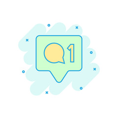 Social media notification sign icon in comic style. Like, comment, follow vector cartoon illustration on white isolated background. Click button business concept splash effect.