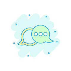 Speak chat sign icon in comic style. Speech bubbles vector cartoon illustration on white isolated background. Team discussion button business concept splash effect.
