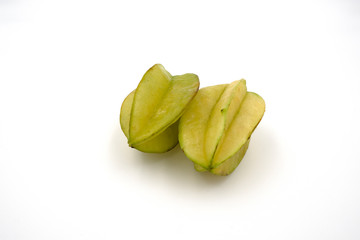 Fresh star fruits isolated on white background. Healthy green fruits. Tropical fruit.