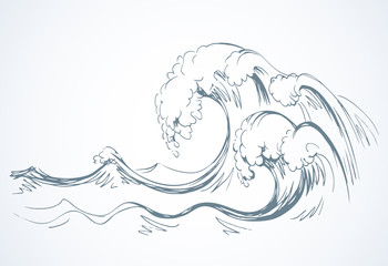 Water wave. Vector line drawind © Marina