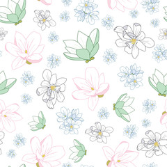 Seamless pattern of magnolia flowers. Vector illustration